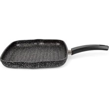 Ecovibe Alüminyum Döküm Kare Izgara Tavası | Granit Kaplama Yapışmaz Yüzeyli | Et, Tavuk ve Sebze Için Ideal Mutfak Izgarası | 29CMX29CM Siyah