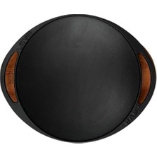 Ecovibe Döküm Saç Kavurma Tavası, Metal Kulplu ve Ahşap Altlıklı, 28CM, Siyah