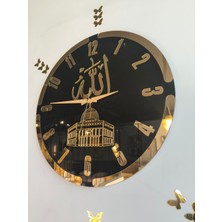 Lüks Duvar Saati 50 x 50 cm Allah cc Lafzı 5 mm Mdf Üzeri Gold Siyah Renk Aynalı Pleksi  Sessiz Mekanizma Modern Islami Duvar Saati