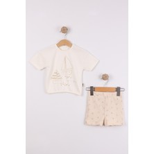 Joy Kids Erkek Bebek %100 Penye Yazlık Takım (Ekru) (6-24AY)