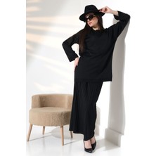 Molly Nelly Kadın Uzun Piliseli Etek Bluz Günlük Triko Takım