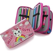 Ecovibe Kalem Kutusu Kedi Desenli Organizer Kalemkutu Vegan Deri Üç Bölmeli Kalemlik