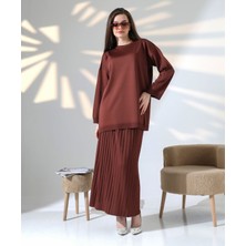 Molly Nelly Kadın Uzun Piliseli Etek Bluz Günlük Triko Takım