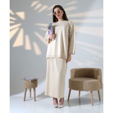 Molly Nelly Kadın Uzun Piliseli Etek Bluz Günlük Triko Takım