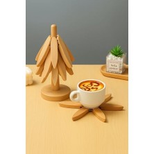 Ecovibe 3'lü Standlı Bambu Seti, Dayanıklı Bardak ve Tencere Altı Katlanır Nihal