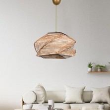 Daders Home Pentagone Handmade Natural Avize | El Yapımı, Hasır Malzemeli, Eskitme Tasarım | 20-34 cm Yükseklik | 30X60 cm | E27 Duy Uyumlu