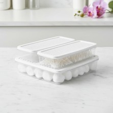 Daders Home 3’lü Slim Buzdolabı ve Derin Dondurucu Saklama Kabı Seti, 1 Büyük (28CM) ve 2 Küçük (27CM) Ince Uzun Erzak Kutusu, Gri ve Beyaz Kapaklı Mutfak Düzenleyici (Beyaz - 3 Lü Set)