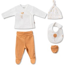 BabyCosy Organic Wear %100 Organik Pamuk 5’li Hastane Çıkış Seti Yenidoğan Bebek Seti – Zıbın, Pantolon, Şapka, Önlük, Eldiven