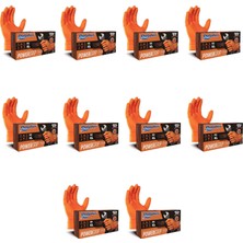 Dolphin Nitril Powergrip Ekstra Kalın Elmas Dokulu Eldiven Turuncu Xl Büyük Boy - 50'li 10 Paket