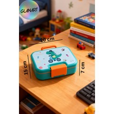 Glanart Tek Kat 4 Bölmeli Saplı Beslenme Kabı Kutusu  Çatal Kaşıklı Vagon Yeşil