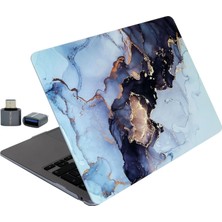 Bistopia Air Kılıf 13.6 Inç M2 M3 M4 Uyumlu A2681 A3113 A3240 Mermer Desenli Sert Kapak Koruyucu Kabuk Ince Hafif Tpu Lazer Baskılı Premium Tasarım Usb-C To USB Adaptör Hediyeli Gri