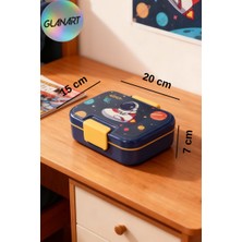 Glanart Tek Kat 4 Bölmeli Saplı Beslenme Kabı - Beslenme Kutusu  Çatal Kaşıklı Vagon Lacivert