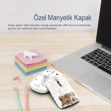 Daders Home IWM-242KT Çift Mod Şarj Edilebilir Kedi Desenli Sessiz Mouse, Bluetooth 5.4 + 2.4g, 500MAH, 70G, Beyaz