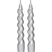 Daders Home Yılbaşı 2'li Twirl Glow Gümüş Şamdan Mum Seti (18 Cm)