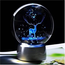 Daders Home Kristal Cam Küre Renk Değiştiren LED Işıklı Gece Lambası Dekoratif Hediyelik (Geyik)
