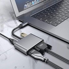 Daders Home Type-C HDMI VGA USB 3.0 Type 4in1 Video Dönüştürücü Veri Aktarıcı USB Adaptör Notebook ve ile Uyumlu Gri Tc-26