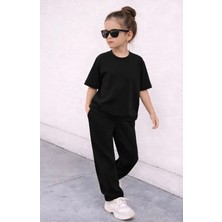 Punix Kids Özel Seri Baskısız Düz Renk %100 Pamuk Kısa Kollu Yazlık Kız Çocuk Şık Eşofman Takımı