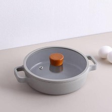 Daders Home Alüminyum Gri Cam Kapaklı Döküm Sahan 20 cm