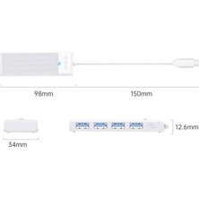 Daders Home 4 Portlu Type-C To USB 3.0 Yüksek Hızlı 5gbps Hub Çoklayıcı Beyaz