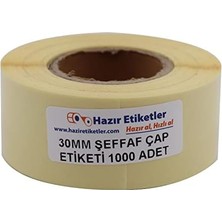Daders Home Şeffaf Çap Kutu Kapatma Etiketi Rulo Etiket, 30MM x 30MM Çap 900 Adet, Yuvarlak Transparan