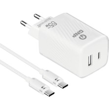 Daders Home Gnp 65W Transparent Gan Çift Çıkışlı Şarj Adaptörü ve Type-C Kablo