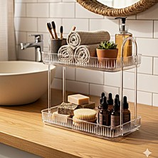 Daders Home 2 Katlı Makyaj Organizeri Kozmetik Aksesuar Düzenleyici Kozmetik Vitrini (Şeffaf)