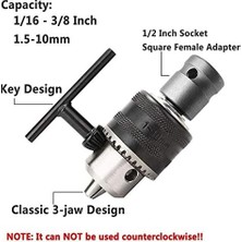 Daders Home 1,510 mm 1/16 Inç - 3/8 Inç Kapasiteli Anahtar Matkap Mandren Anahtarı Dönüştürücü 1/2 Inç Soket Dişi Adaptör
