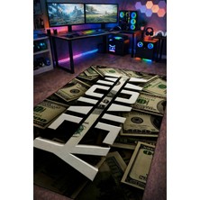 Gxeart Para Temalı Cash Yazı Modern Tasarım Yıkanabilir Kaymaz Taban Halı