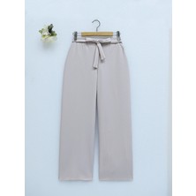 Moda Morfo Duble Kumaş Beli Kuşaklı Bol Paça Pantolon   -Bej