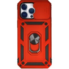Poyraz Market Newface Apple iPhone 14 Pro Kılıf Pars Lens Yüzüklü Silikon - Kırmızı