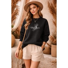 Sofun Kadın Zincir  Işlemeli Sweatshirt Siyah