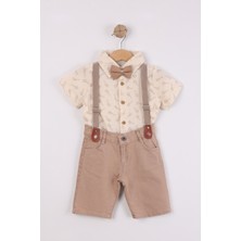 Joy Kids Erkek Çocuk Papyonlu Askılı Müslin Keten Takım (1-4yaş) (Krem-Kahve)
