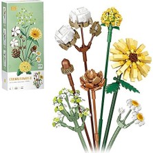 Daders Home Mini Bloklar Çiçek Buketi Yapı Setleri, Yapay Çiçekler, Yapı Taşları, Dekorasyon, Ev, 646 Adet, Yetişkinler Için Botanik Koleksiyonu (Pamuk/çam Kozalakları/gerbera/craspedia)
