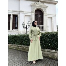 Esra Butik Mint Yeşili Etekli Tesettür Takım – Gömlek Yaka, Kuşaklı, Cepli, Fermuarlı Şık Kombin