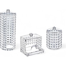 Daders Home Deconox Diamond 3'lü Set Makyaj Organizer Banyo Düzenleyici Pamukluk Seti, Pamuklu Kulak Çubuğu Organizeri, Makyaj Pamuk Organizeri