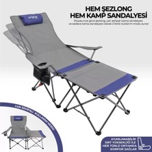 Argeus Sırt Ayarlı Katlanabilir Kamp Sandalyesi - 4 Kademeli - Lounge - Gri/Mavi - Katlanır Şezlong