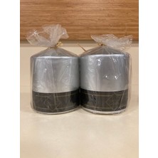 Plus Home Mum Kalın Silindir 2'li Renk Gümüş Yükseklik 9 cm Çap 8 cm