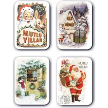 DMR Home 4 Lü Simli Yılbaşı Kardan Adam Çam Ağacı Hediye Magnet (5,5 x 8 Cm)