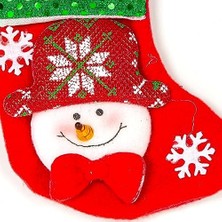 DMR Home Yılbaşı Süsü Çorap Parlak Pullu Kardan Adam Figürlü Kırmızı-Yeşil 12X16 Cm.