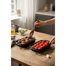 DMR Home Life 2 Li Kulplu Seramik Siyah Sosluk Meze Çerez Meyve Sunum Tabağı Kahvaltı Seti MIT1273