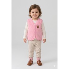 HaanBebe Unisex Bebek Ayıcık Detaylı Polar Pelüş Yelek (3 Renk Seçeneği) Kahverengi/ekru/pembe