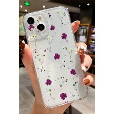 DMR Home 15 Uyumlu Mor Çiçek Desenli Şeffaf Silikon Telefon Kılıfı
