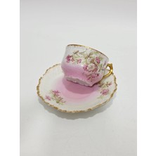 Hasyılmaz Limoges Çiçek Figürlü Pembe Kahve Fincan Takımı