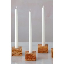 DMR Home Doğal Traverten Mermer Şamdan Mumluk 4lü Set Fuego