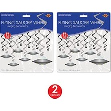 DMR Home 24 Parça Uçan Tabak Whirls Dış Mekan Süslemeleri Uzaylı Parti Malzemeleri Asılı Spiraller, 44,5 cm - 63,5 Cm, Siyah/gümüş/beyaz/mavi/yeşil