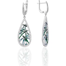 Oya Silver Sallantılı Damla Form Zirkon Taşlı Mineli Yusufçuk Gümüş Küpe 4.9x1.6 cm [OYSY280]