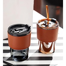 DMR Home Deri Aksesuarlı Renkli Cam Mug Bardak