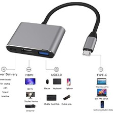 DMR Home Type-C 3in1 HDMI 4K USB 3.0 Görüntü Veri Aktarımı Sağlar USB Adaptör Notebook ve ile Uyumlu Tc-23