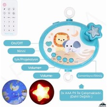 DMR Home Pilli Işıklı Müzikli Kumandalı Projektörlü Sabitlemeli Çıngıraklı Dişlikli Dönence - Uyku Arkadaşı (Mavi)