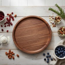 DMR Home Akasya Ağacı Yuvarlak Sunum Tepsisi (25 Cm) | Yükseltilmiş Kenarlı Doğal Ahşap Servis Tabağı | Kahve, Tatlı, Peynir ve Meyve Sunum Tepsisi